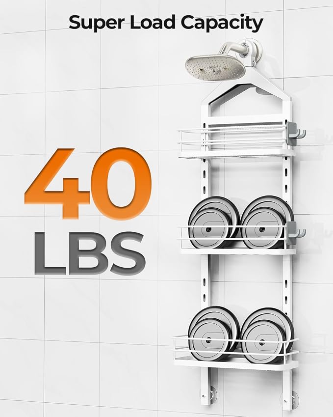 ODesign 3 Tier Height-Adjustable Shower Caddy Hanging Anti-Swing-Over The - Image 7