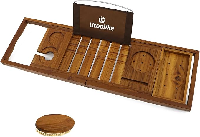 Utoplike Teak Bathtub Caddy Tray Bath Tray by Utoplike