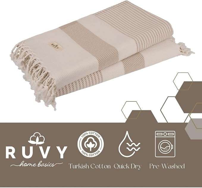 Ruvy Home Basics 2 Pack Turkish Beach Towels – Oversized Quick-Dry Bath Towels - Image 2