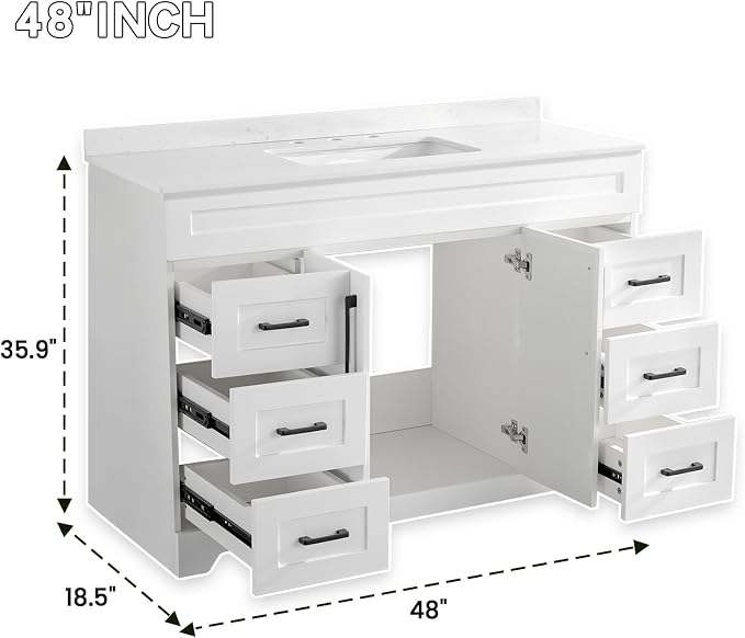 48” Bathroom Vanity with White Engineered Marble Stone Rectangular Sink - Image 2
