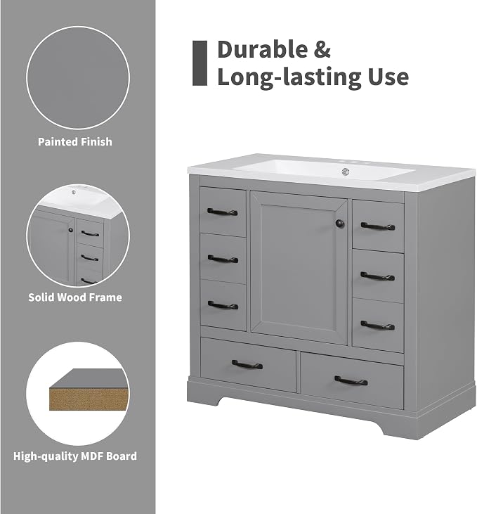 Favfurish 36" Bathroom Vanity Without Top Sink, 6-Drawer Freestanding Cabinet - Image 7