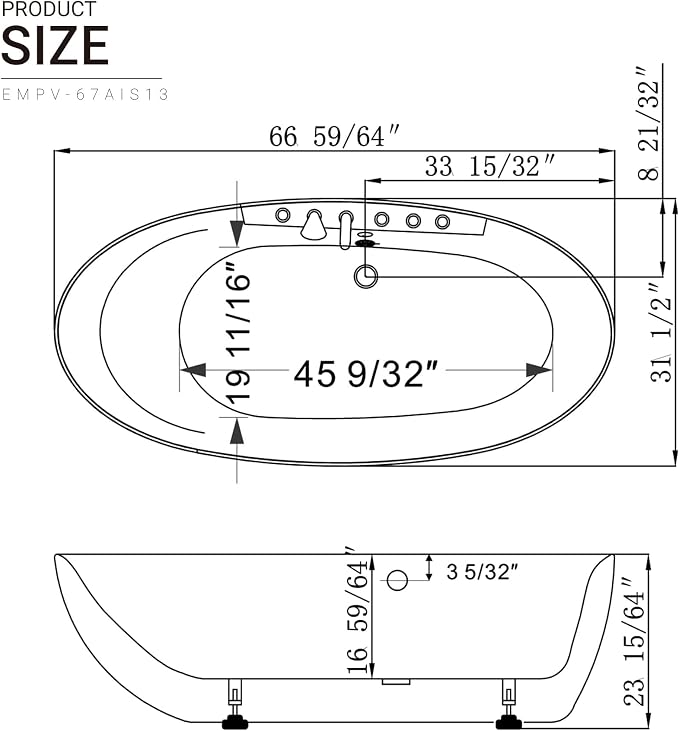 Empava 67 Inch Freestanding Whirlpool Tub -Hydromassage Gracefully Oval Shaped - Image 9