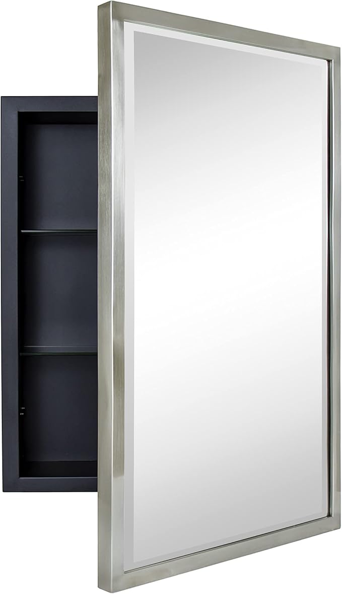 TEHOME Brush Nickel Metal Framed Recessed Bathroom Medicine Cabinet - Image 3