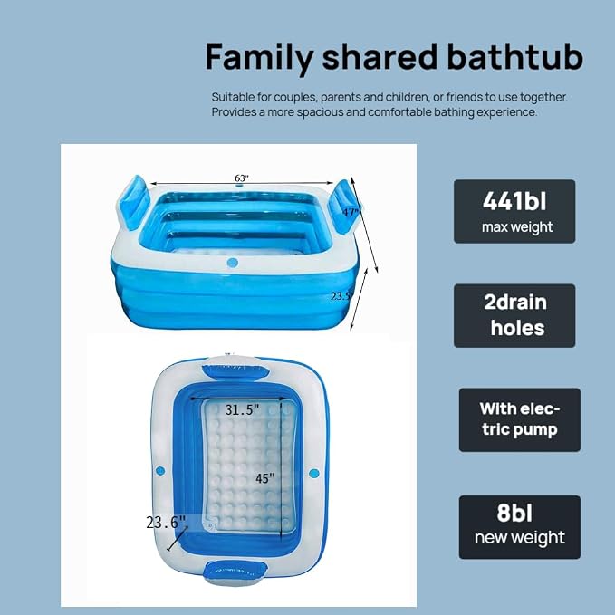 Double Inflatable Bathtub with Electric Air Pump and Bath Pillow Headrest - Image 5