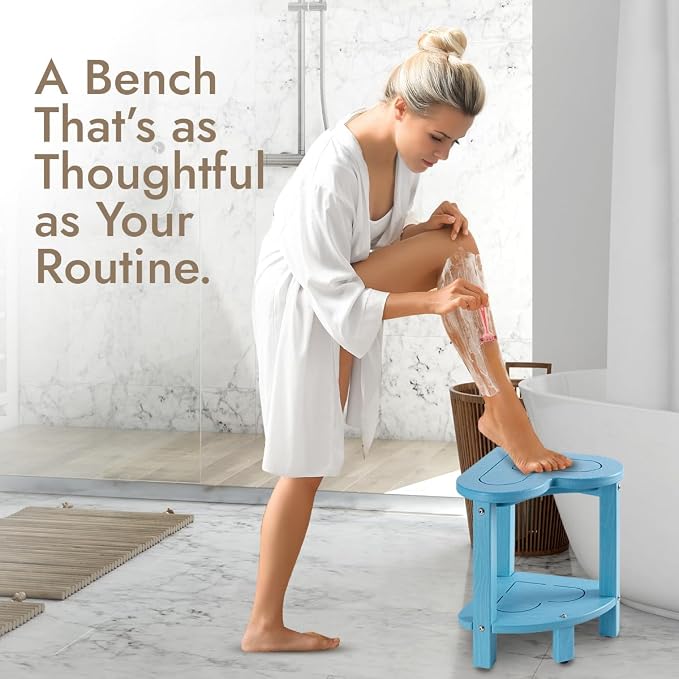 UHA Corner Shower Stool for Shaving Legs， HDPE Waterproof Bathroom Shower Bench - Image 3