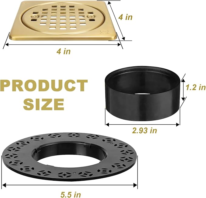 4” Shower Floor Drain Grate Kit Brushed Brass - Image 3