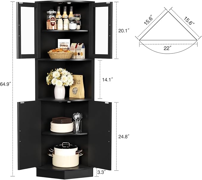 64.9" Tall Corner Cabinet, Modern Fluted Storage Cabinet - Image 2