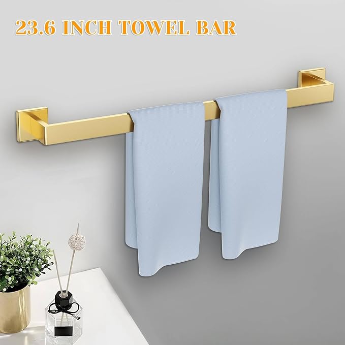 Brushed Gold Towel Bar Set 5 Pieces Bathroom Hardware Accessories Set, Upgraded - Image 2