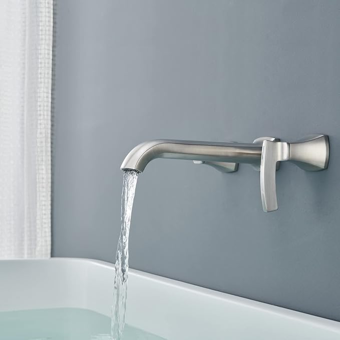 Wall Mount Tub Filler Roman Tub Faucet High Flow Long Spout Reach Brushed - Image 5