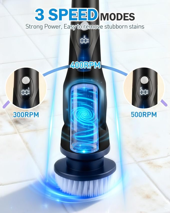 Electric Spin Scrubber, 3-Speed Cordless Shower Scrubber - Image 2