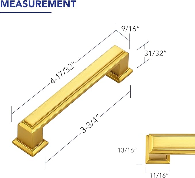Ravinte Hardware 10 Pack Brushed Brass Cabinet Pulls, 3-3/4 Inch Hole Center - Image 2