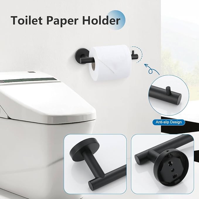 10 Pieces Matte Black Towel Bar Set Bathroom Hardware Accessories Set Upgraded - Image 3