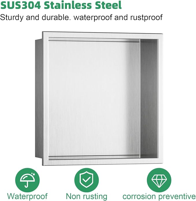 SaniteModar Shower Niche, Stainless Steel Shower Niche 12" X 12" No Tile Needed - Image 6