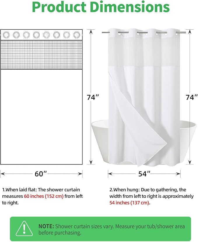 Stall No Hooks Needed Linen Textured Shower Curtain - Image 2