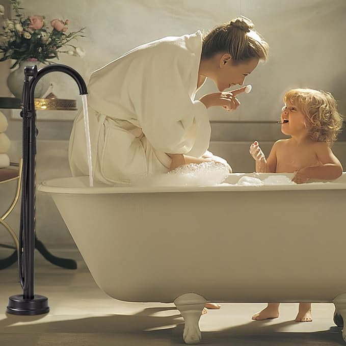 Freestanding Bathtub Faucet Matte Black Floor Mount Tub Faucets High Flow Max - Image 9