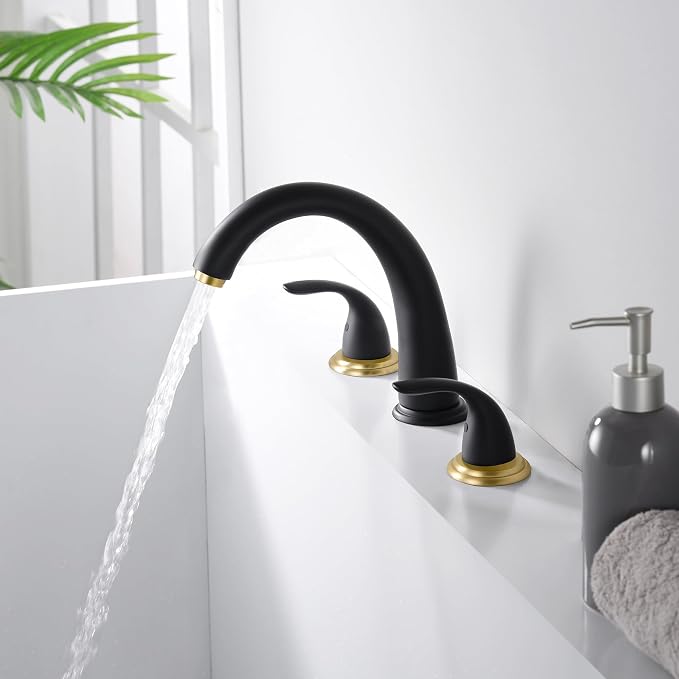 SUMERAIN Roman Tub Faucet Black and Gold Widespread 2 Handle Bathtub Faucet - Image 2
