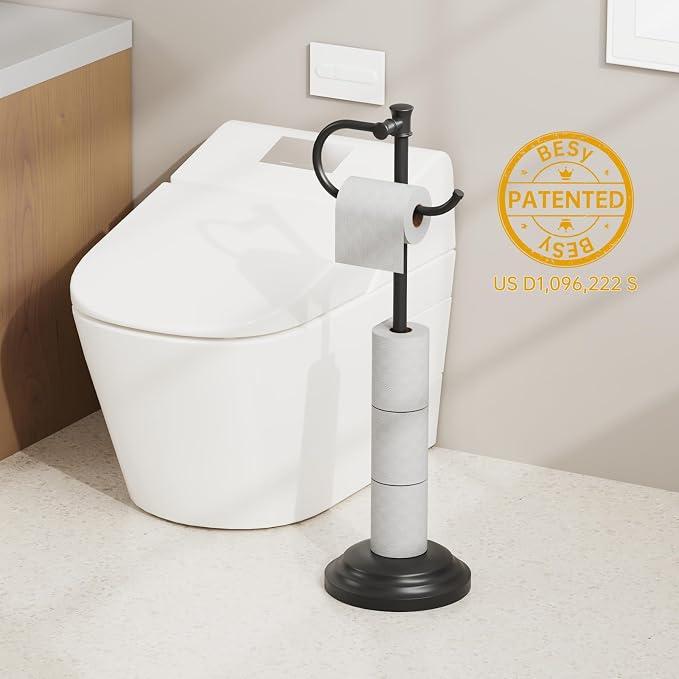 BESy Toilet Paper Holder Free Standing Bathroom Toilet Tissue Holder Stand - Image 2