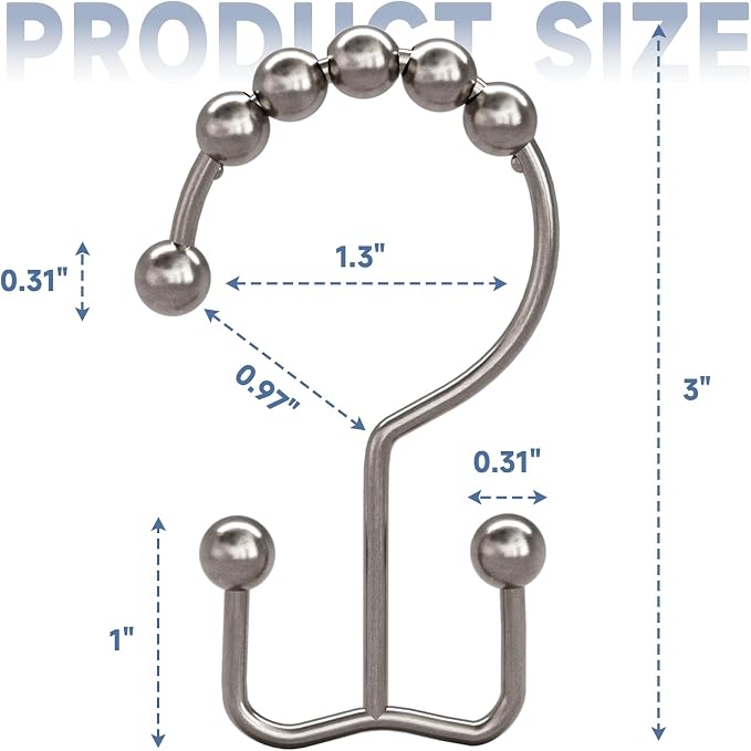Titanker Shower Curtain Hooks Rings, Rust Resistant Metal Double Glide Shower - Image 7
