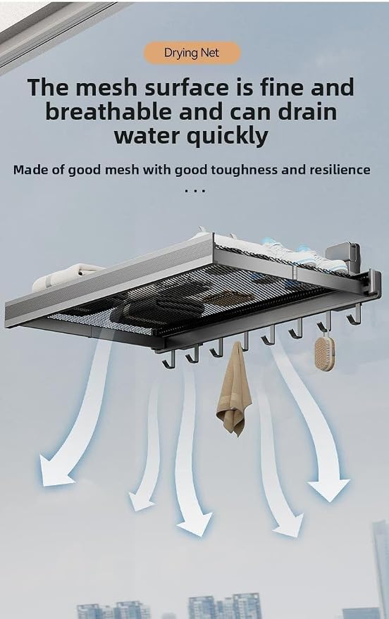 Oleth Telescopic Suction Cup Bathroom Towel Rack & Balcony Drying Net: Super - Image 8