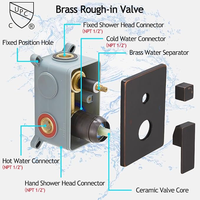 Oil Rubbed Bronze Shower System, 8 Inch High Pressure Rain Shower - Image 5