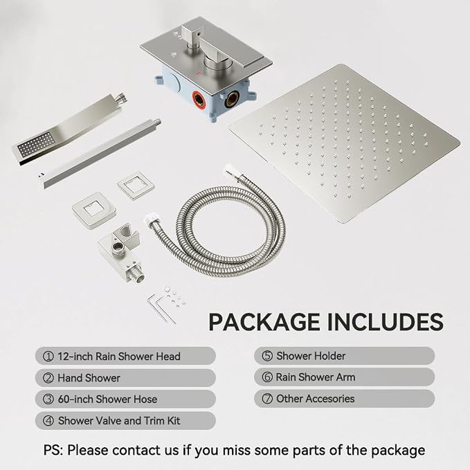 Rain Shower System Brushed Nickel, Starbath 12“ Rainfall Shower Head - Image 7