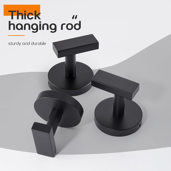 Robe Hook Matte Black Bath Towel Hooks Stainless Steel Wall Hooks - Image 7