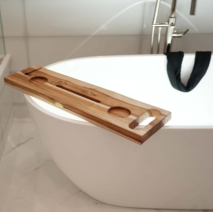EcoDecors Eleganto 30" Live Edge Solid Teak Bath Caddy Tray - Image 9