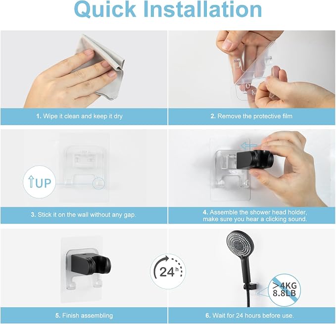 OFFO Shower Head Holder, Strong Adhesive Shower Hooks, 40° Adjustable - Image 6