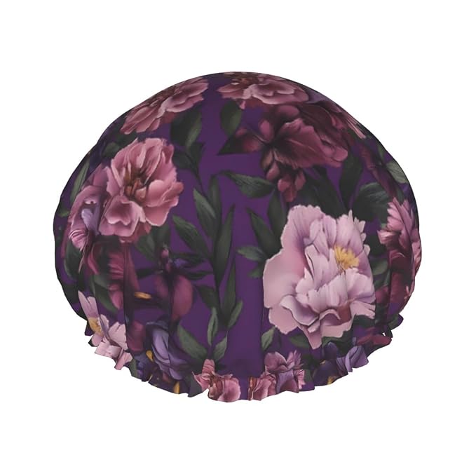 Elegant Purple Pink Flowers Shower Cap by ZEYARUIBO