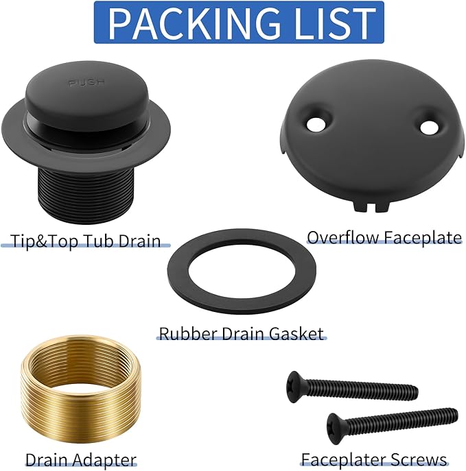 Matte Black Bathtub Drain Tip-Toe Tub Trim Set - Image 4