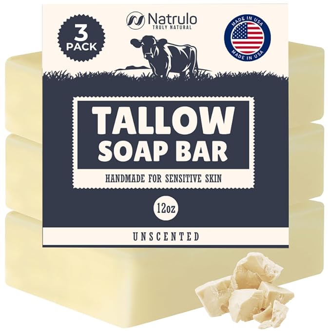 Beef Tallow Soap Bar – All Natural Grass Fed Tallow Soap Unscented – by Natrulo