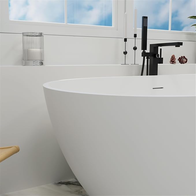 GIVINGTREE 59'' Freestanding Solid Surface Resin Stone Bathtub, Contemporary - Image 9