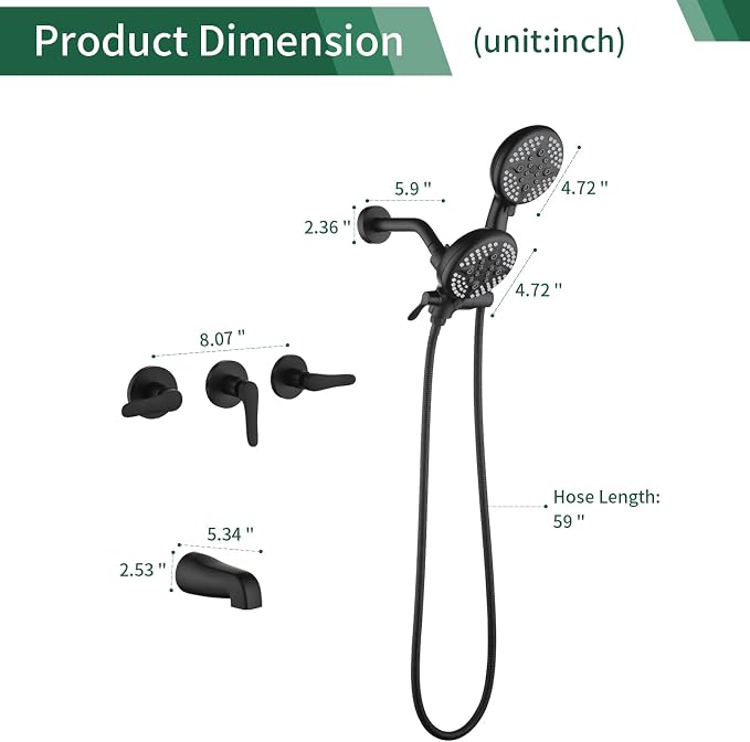 3 Handle Tub Shower Faucet Set Shower System - Image 7