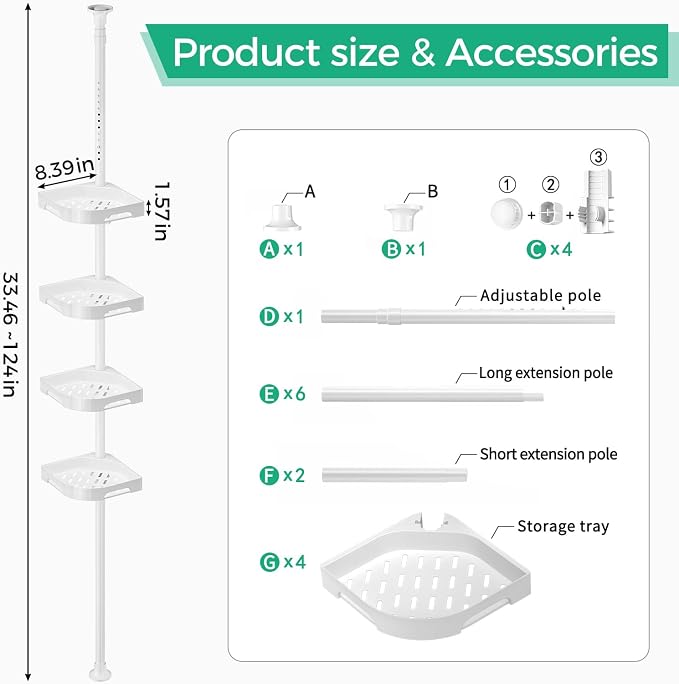 4-Tier Corner Shower Caddy Tension Pole Organizer - Image 2