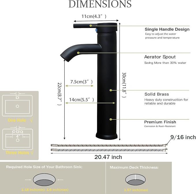 Matte Black Bathroom Faucets, Vessel Sink Faucet One Hole Single Handle Modern - Image 2
