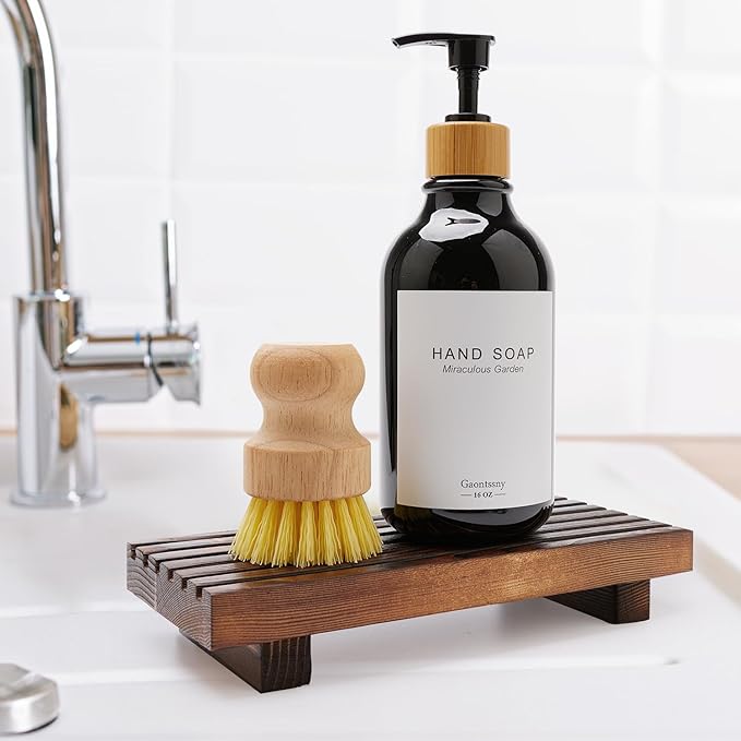 Small Kitchen Sink Soap Tray for Counter Soap Dish Dispenser Holder Wooden - Image 3