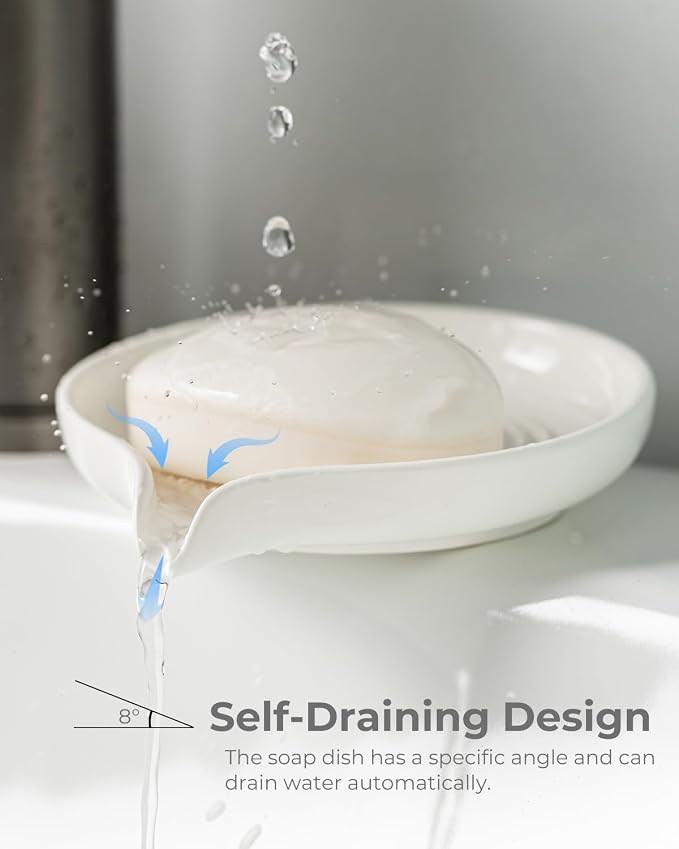 Self Draining Soap Dish, Ceramic Drain Soap Holder Waterfall Design Soap Saver - Image 4