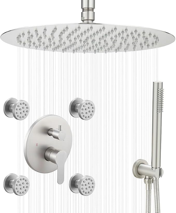 Brushed Nickel Round Shower Faucet Set by Unknown