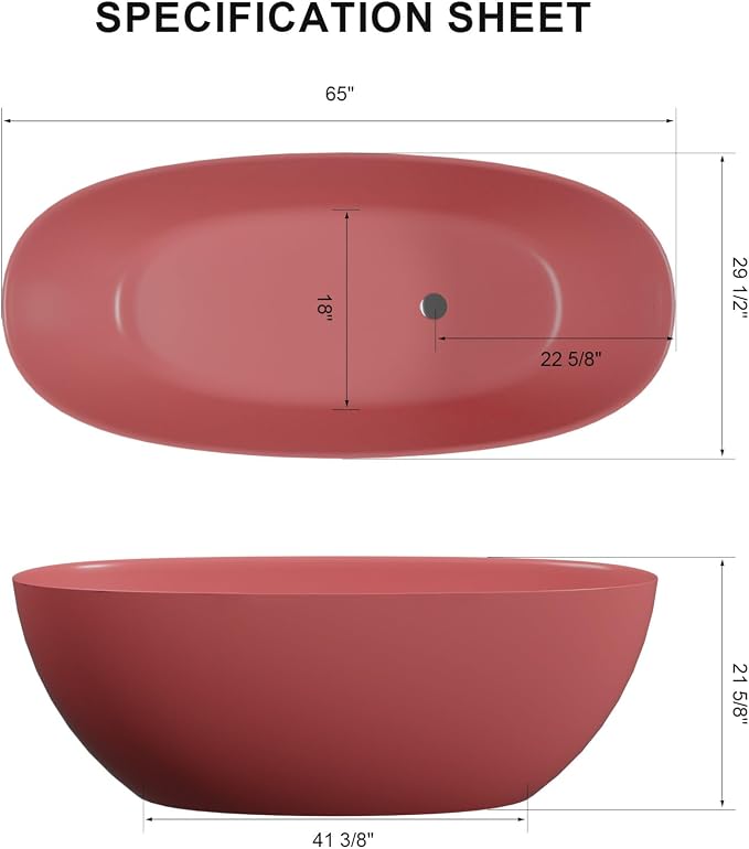 GIVINGTREE 65'' Freestanding Solid Surface Resin Stone Bathtub, Contemporary - Image 3