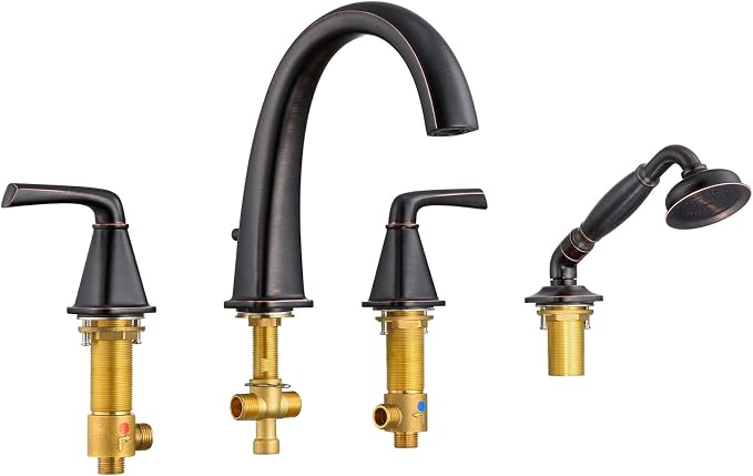 New Roman Tub Faucet with Sprayer, Bathtub Faucet Set Deck Mount, Brass 4 Hole by HanallxSanitaryWare