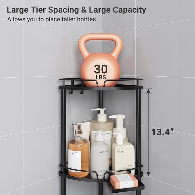 ELYKEN Corner Shower Caddy Standing, 3 Tier Rustproof Metal Shower Organizer - Image 3