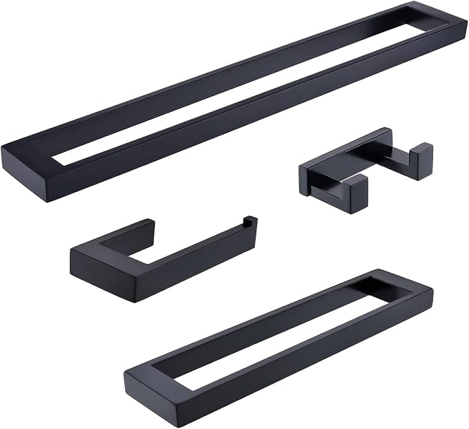 Lairuier Bathroom Hardware Accessories Set Matte Black 4-Piece Towel Bar Set by LairuierBathroomHardwareSet