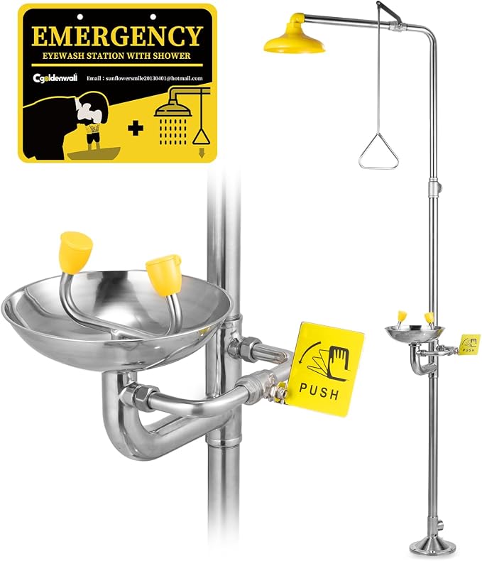 CGOLDENWALL Emergency Shower Eye Wash Station Safety Shower Station Eyewash by CGOLDENWALL