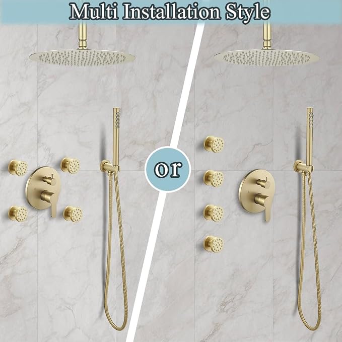 Brushed Gold Round Shower Faucet Set - Image 6