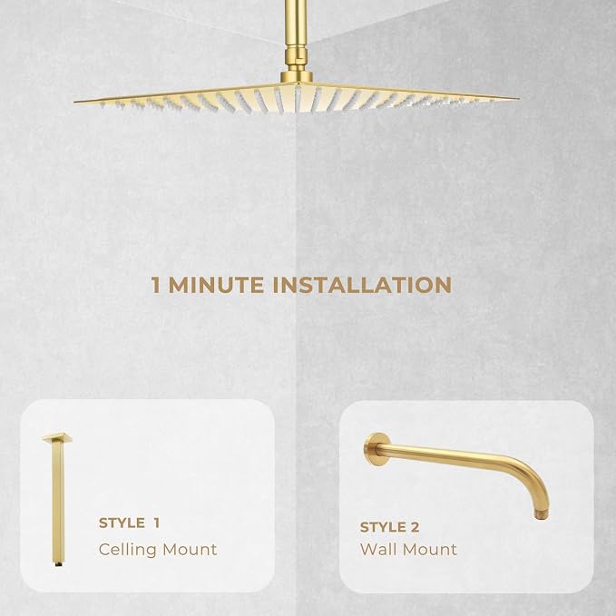 High Pressuer Square Rain Shower Head, Ultra Thin, SUS304 Stainless Steel - Image 3