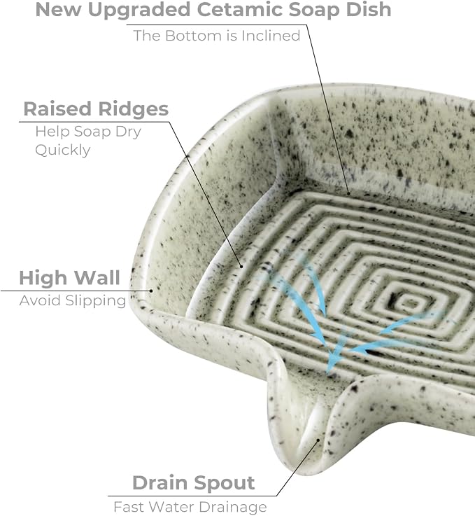 Self Draining Soap Dish, Ceramic Drain Soap Holder Waterfall Design Soap Saver - Image 3