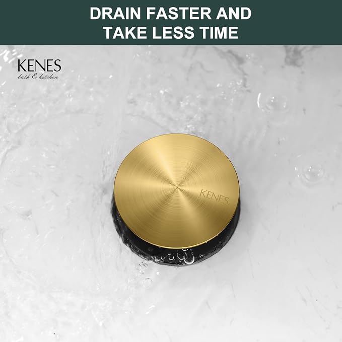 KENES Brushed Gold Pop Up Bathroom Sink Drain - Image 8