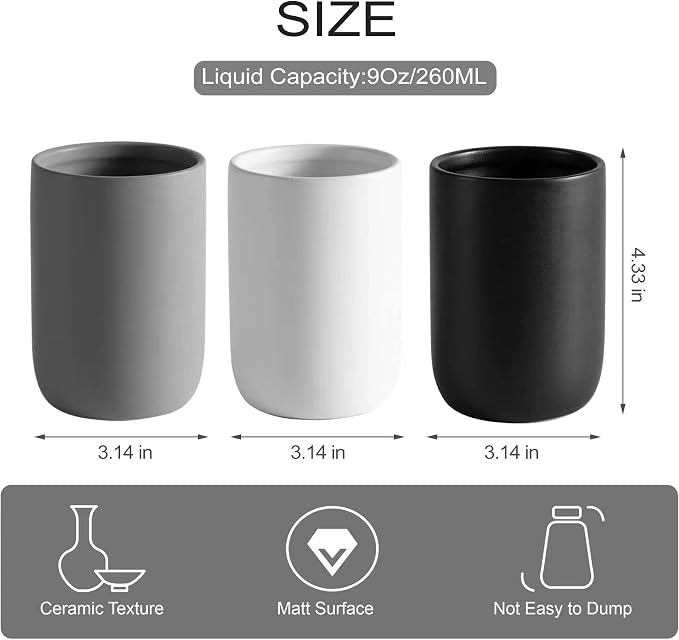 Ceramic Toothbrush Holders for Bathrooms, 8 oz Matte Tooth Brushing Dispenser - Image 2