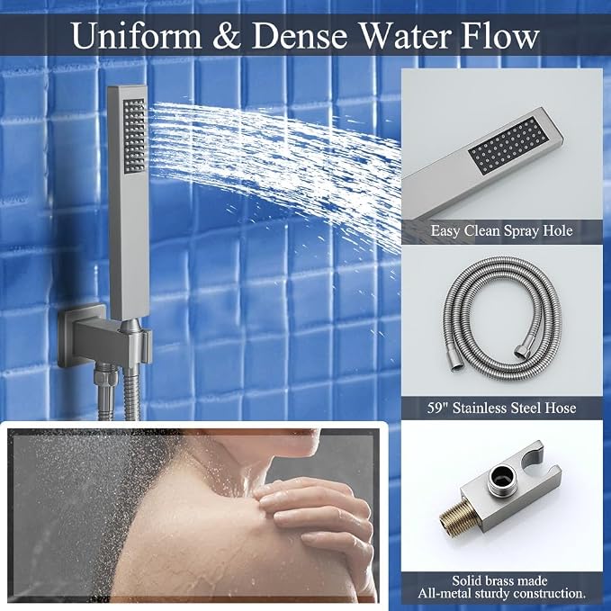 12 Inch Brushed Nickel Ceiling Mount Shower System Bathroom Luxury Rain Mixer - Image 5