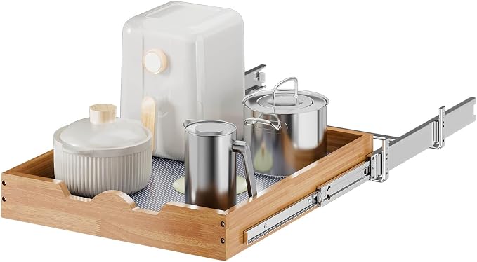 OCG 1 Tier Pull Out Cabinet Organizer, Heavy-Duty Slide out Wood Drawer Shelf by OCG